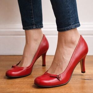 Xappeal Vibrant Red Heels with Bow Accent